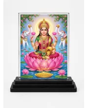Hindu Deity Acrylic Car Dashboard Showpiece | Double-Sided Hindu Deity Photo Stand | 3 X 4 Inch Photo | Transparent Acrylic Frame With Black Base | Car Dashboard, Office & Table Decor (F70892)