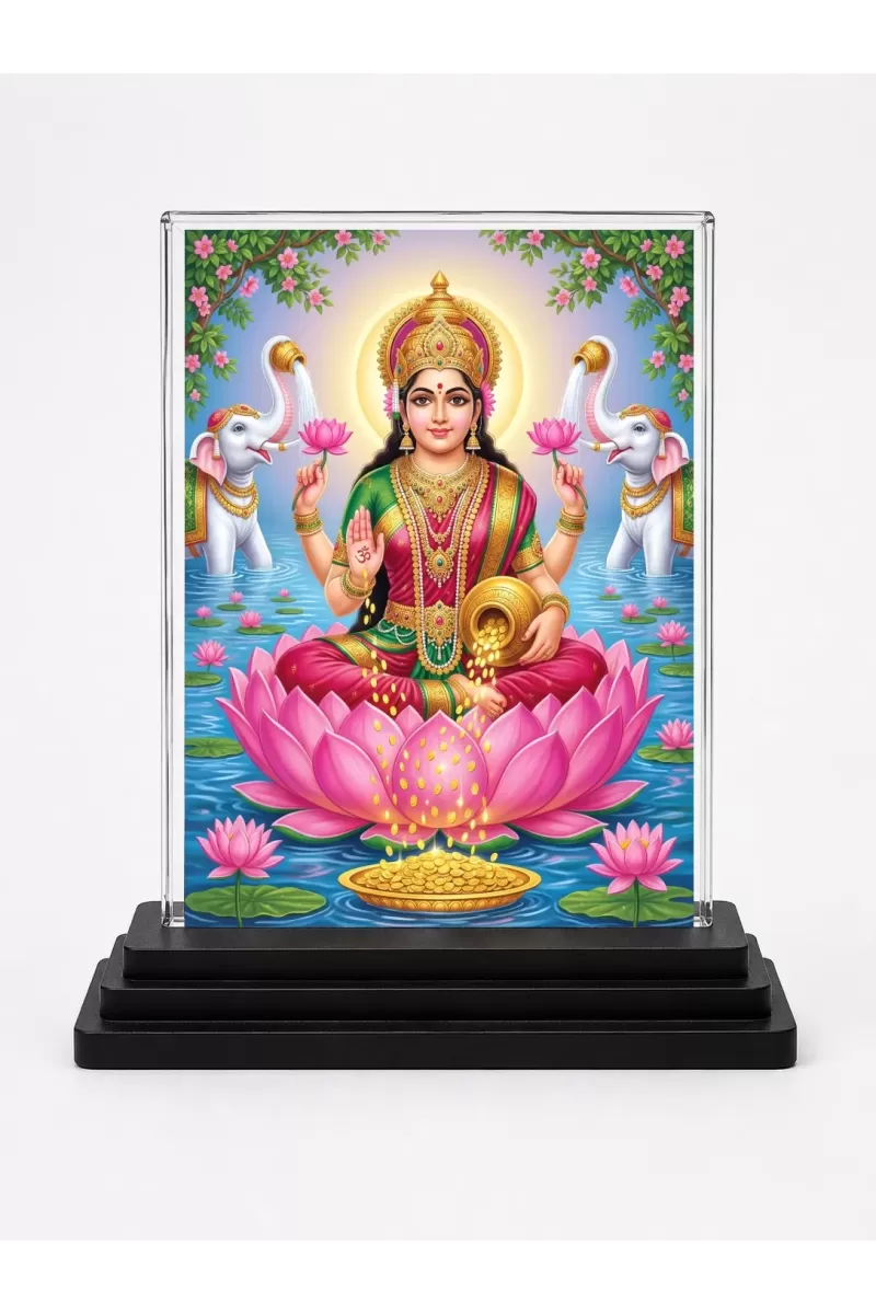 Hindu Deity Acrylic Car Dashboard Showpiece | Double-Sided Hindu Deity Photo Stand | 3 X 4 Inch Photo | Transparent Acrylic Frame With Black Base | Car Dashboard, Office & Table Decor (F70892)