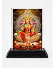 Hindu Deity Acrylic Car Dashboard Showpiece | Double-Sided Hindu Deity Photo Stand | 3 X 4 Inch Photo | Transparent Acrylic Frame With Black Base | Car Dashboard, Office & Table Decor (F70893)