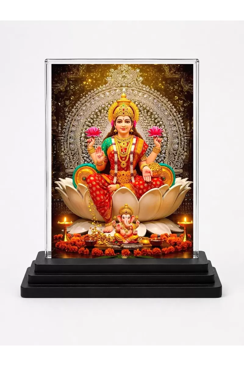 Hindu Deity Acrylic Car Dashboard Showpiece | Double-Sided Hindu Deity Photo Stand | 3 X 4 Inch Photo | Transparent Acrylic Frame With Black Base | Car Dashboard, Office & Table Decor (F70893)