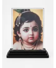 Radha Krishna Acrylic Car Dashboard Showpiece | Double-Sided Radha Krishna Photo Stand | 3 X 4 Inch Photo | Transparent Acrylic Frame With Black Base | Car Dashboard, Office & Table Decor (F70895)