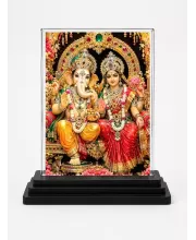 Lord Ganesha Acrylic Car Dashboard Showpiece | Double-Sided Lord Ganesha Photo Stand | 3 X 4 Inch Photo | Transparent Acrylic Frame With Black Base | Car Dashboard, Office & Table Decor (F70896)