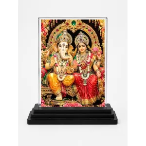 Lord Ganesha Acrylic Car Dashboard Showpiece | Double-Sided Lord Ganesha Photo Stand | 3 X 4 Inch Photo | Transparent Acrylic Frame With Black Base | Car Dashboard, Office & Table Decor (F70896)