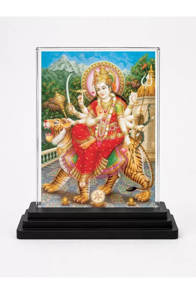 Narasimha Acrylic Car Dashboard Showpiece | Double-Sided Narasimha Photo Stand | 3 X 4 Inch Photo | Transparent Acrylic Frame With Black Base | Car Dashboard, Office & Table Decor (F70897)