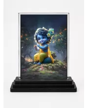 Bal Krishna Acrylic Car Dashboard Showpiece | Double-Sided Bal Krishna Photo Stand | 3 X 4 Inch Photo | Transparent Acrylic Frame With Black Base | Car Dashboard, Office & Table Decor (F70898)