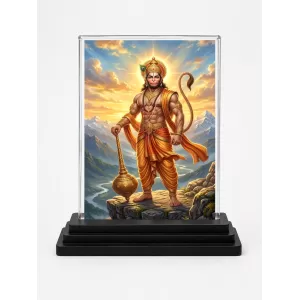 Hanuman Acrylic Car Dashboard Showpiece | Double-Sided Hanuman Photo Stand | 3 X 4 Inch Photo | Transparent Acrylic Frame With Black Base | Car Dashboard, Office & Table Decor (F70899)