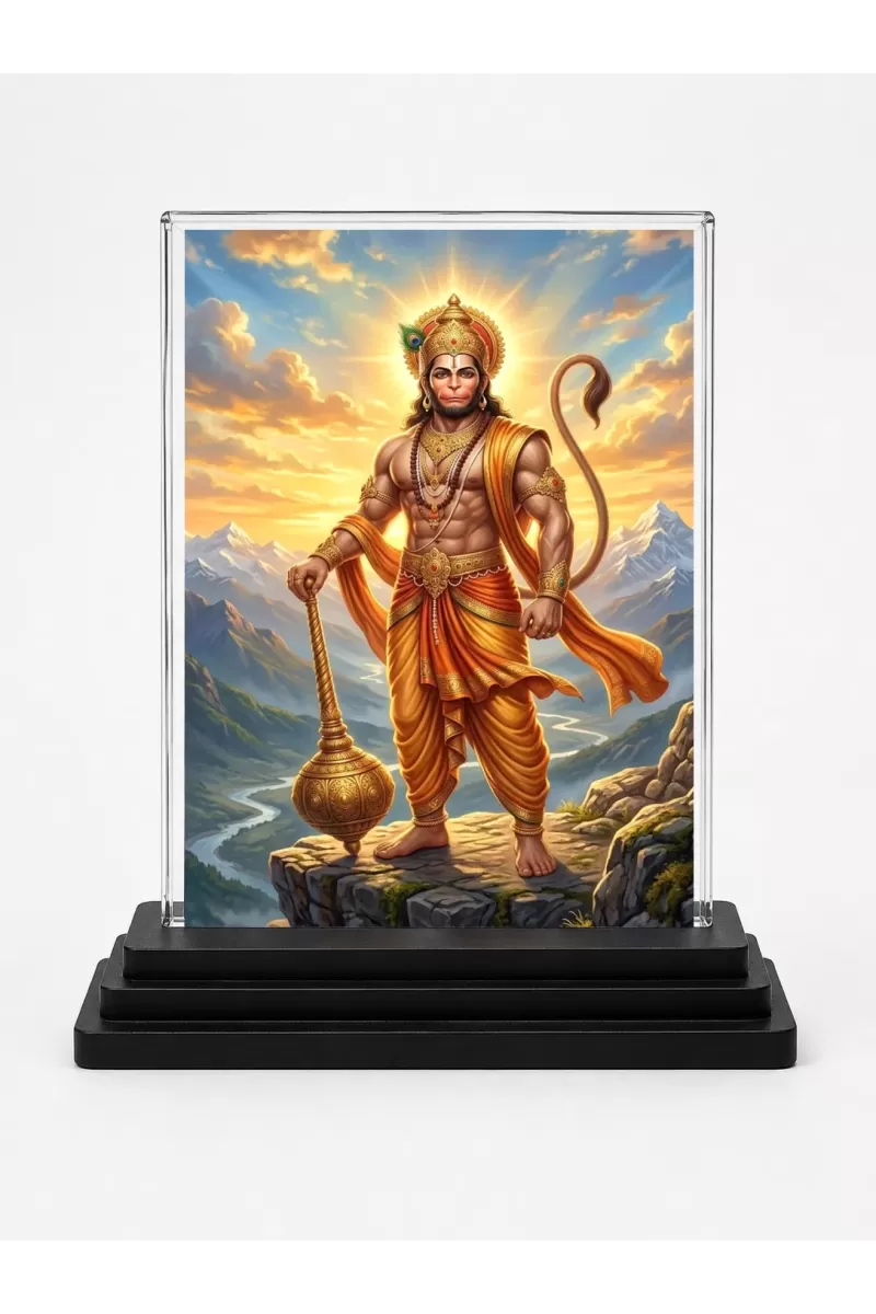 Hanuman Acrylic Car Dashboard Showpiece | Double-Sided Hanuman Photo Stand | 3 X 4 Inch Photo | Transparent Acrylic Frame With Black Base | Car Dashboard, Office & Table Decor (F70899)