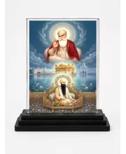 Guru Nanak Dev Ji Acrylic Car Dashboard Showpiece | Double-Sided Guru Nanak Dev Ji Photo Stand | 3 X 4 Inch Photo | Transparent Acrylic Frame With Black Base | Car Dashboard, Office & Table Decor (F70901)