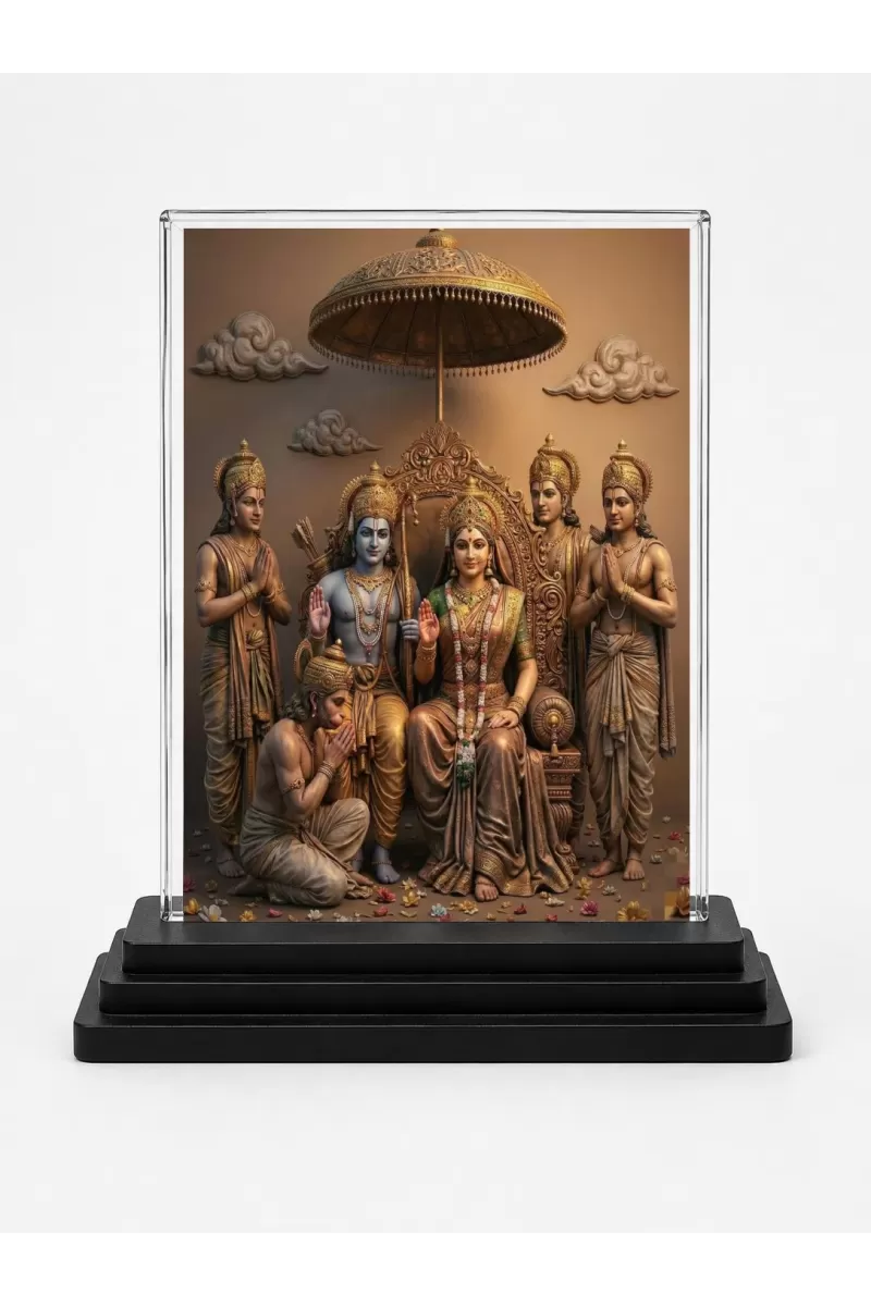 Ram Darbar Acrylic Car Dashboard Showpiece | Double-Sided Ram Darbar Photo Stand | 3 X 4 Inch Photo | Transparent Acrylic Frame With Black Base | Car Dashboard, Office & Table Decor (F70903)
