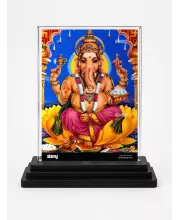 Lord Ganesha Acrylic Car Dashboard Showpiece | Double-Sided Lord Ganesha Photo Stand | 3 X 4 Inch Photo | Transparent Acrylic Frame With Black Base | Car Dashboard, Office & Table Decor (F70905)