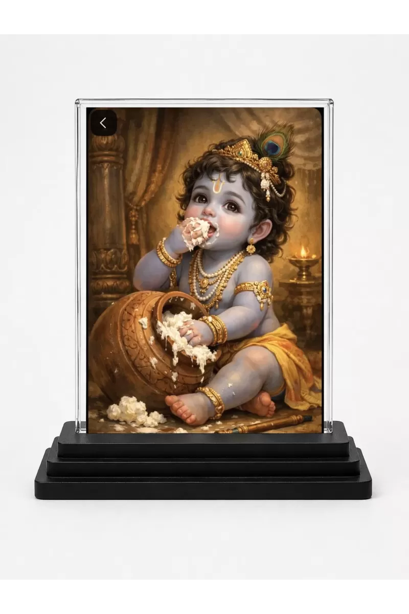 Hindu Deity Acrylic Car Dashboard Showpiece | Double-Sided Hindu Deity Photo Stand | 3 X 4 Inch Photo | Transparent Acrylic Frame With Black Base | Car Dashboard, Office & Table Decor (F70906)