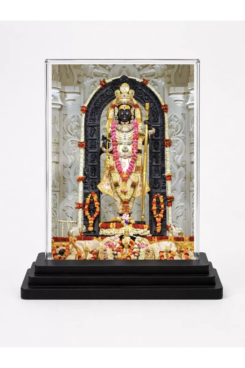 Ram Lalla Acrylic Car Dashboard Showpiece | Double-Sided Ram Lalla Photo Stand | 3 X 4 Inch Photo | Transparent Acrylic Frame With Black Base | Car Dashboard, Office & Table Decor (F70907)