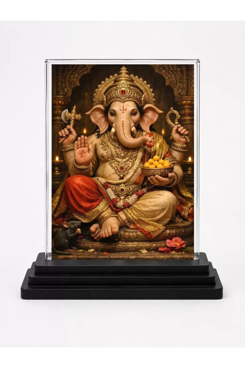 Hindu Deity Acrylic Car Dashboard Showpiece | Double-Sided Hindu Deity Photo Stand | 3 X 4 Inch Photo | Transparent Acrylic Frame With Black Base | Car Dashboard, Office & Table Decor (F70909)