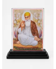 Guru Nanak Dev Ji Acrylic Car Dashboard Showpiece | Double-Sided Guru Nanak Dev Ji Photo Stand | 3 X 4 Inch Photo | Transparent Acrylic Frame With Black Base | Car Dashboard, Office & Table Decor (F70911)