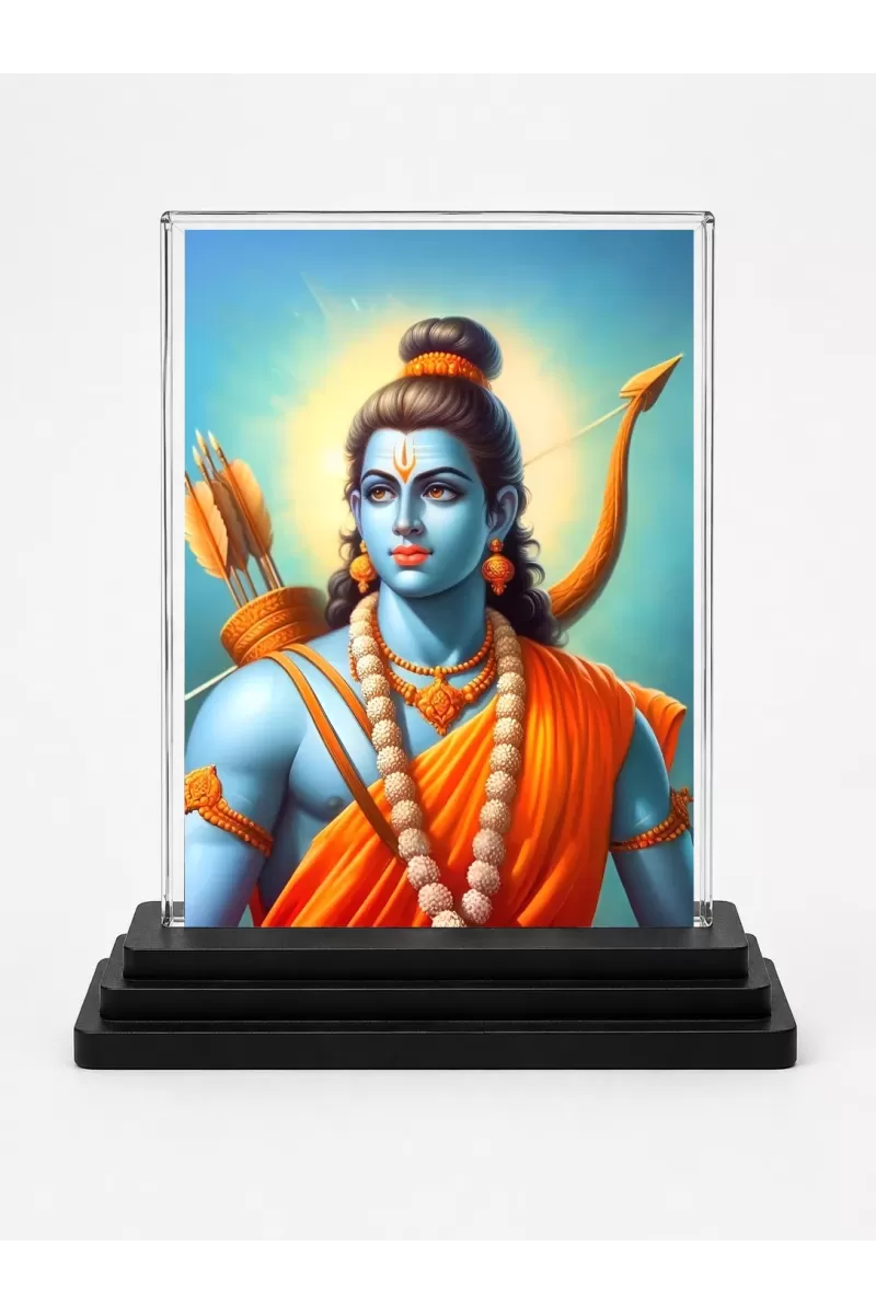 Lord Rama Acrylic Car Dashboard Showpiece | Double-Sided Lord Rama Photo Stand | 3 X 4 Inch Photo | Transparent Acrylic Frame With Black Base | Car Dashboard, Office & Table Decor (F70912)