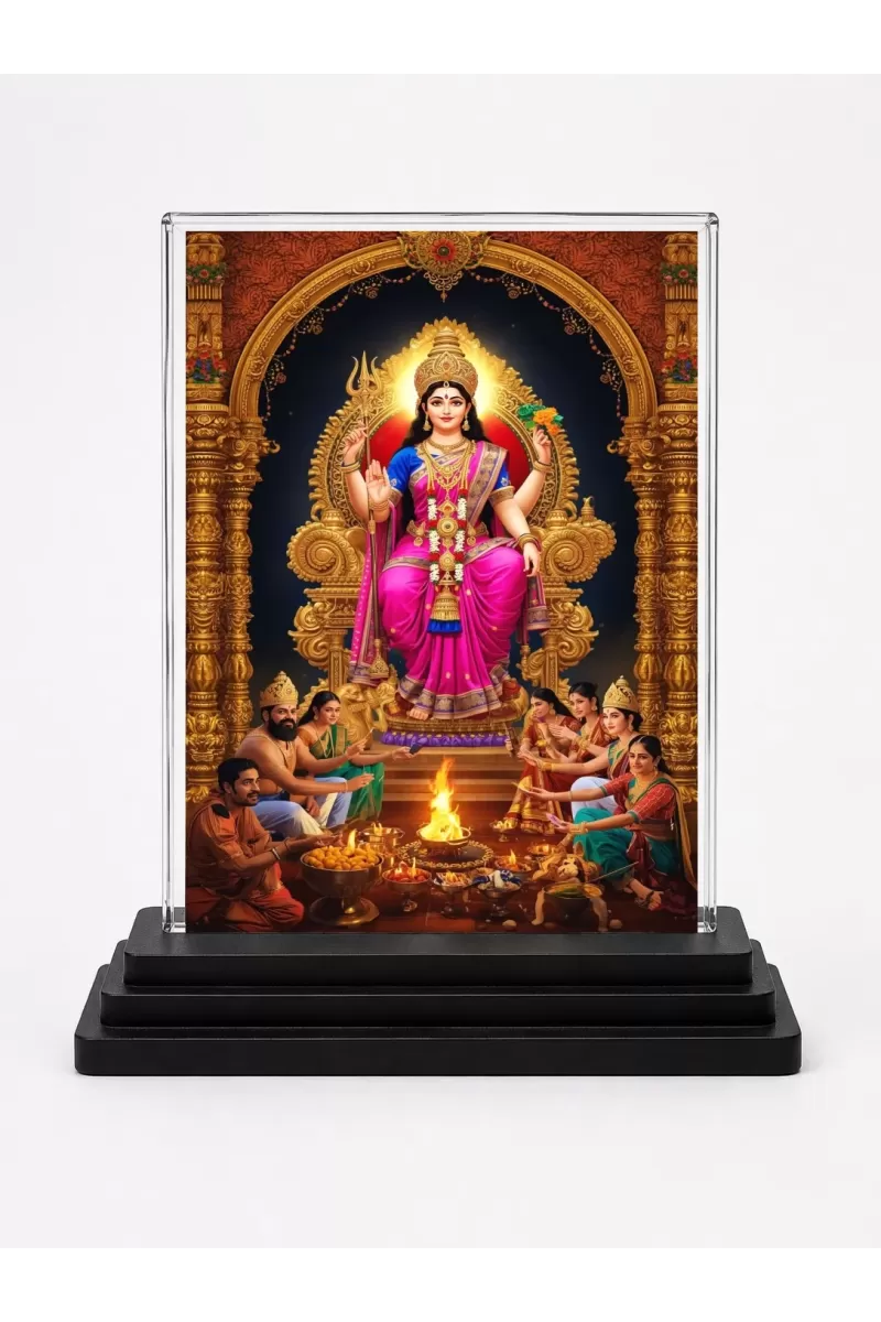 Hindu Deity Acrylic Car Dashboard Showpiece | Double-Sided Hindu Deity Photo Stand | 3 X 4 Inch Photo | Transparent Acrylic Frame With Black Base | Car Dashboard, Office & Table Decor (F70914)