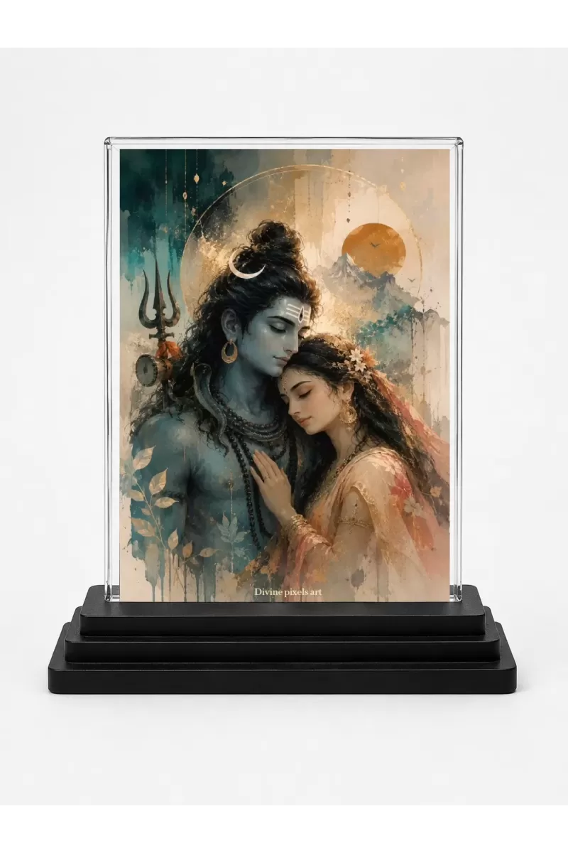 Parvati Acrylic Car Dashboard Showpiece | Double-Sided Parvati Photo Stand | 3 X 4 Inch Photo | Transparent Acrylic Frame With Black Base | Car Dashboard, Office & Table Decor (F70915)