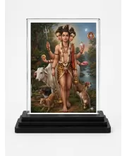 Lord Shiva Acrylic Car Dashboard Showpiece | Double-Sided Lord Shiva Photo Stand | 3 X 4 Inch Photo | Transparent Acrylic Frame With Black Base | Car Dashboard, Office & Table Decor (F70916)