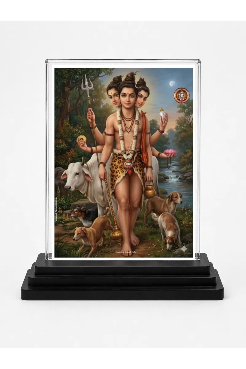 Lord Shiva Acrylic Car Dashboard Showpiece | Double-Sided Lord Shiva Photo Stand | 3 X 4 Inch Photo | Transparent Acrylic Frame With Black Base | Car Dashboard, Office & Table Decor (F70916)