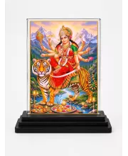 Durga Maa Acrylic Car Dashboard Showpiece | Double-Sided Durga Maa Photo Stand | 3 X 4 Inch Photo | Transparent Acrylic Frame With Black Base | Car Dashboard, Office & Table Decor (F70917)