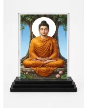 Gautama Buddha Acrylic Car Dashboard Showpiece | Double-Sided Gautama Buddha Photo Stand | 3 X 4 Inch Photo | Transparent Acrylic Frame With Black Base | Car Dashboard, Office & Table Decor (F70918)