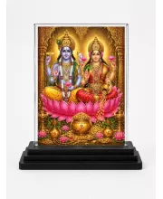 Hindu Deity Acrylic Car Dashboard Showpiece | Double-Sided Hindu Deity Photo Stand | 3 X 4 Inch Photo | Transparent Acrylic Frame With Black Base | Car Dashboard, Office & Table Decor (F70919)