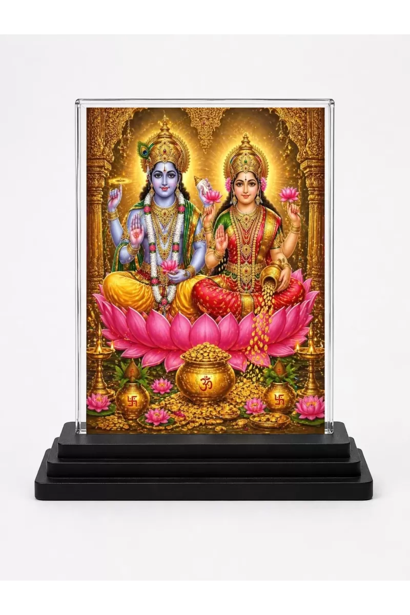 Hindu Deity Acrylic Car Dashboard Showpiece | Double-Sided Hindu Deity Photo Stand | 3 X 4 Inch Photo | Transparent Acrylic Frame With Black Base | Car Dashboard, Office & Table Decor (F70919)