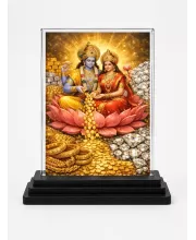 Hindu Goddess Acrylic Car Dashboard Showpiece | Double-Sided Hindu Goddess Photo Stand | 3 X 4 Inch Photo | Transparent Acrylic Frame With Black Base | Car Dashboard, Office & Table Decor (F70920)