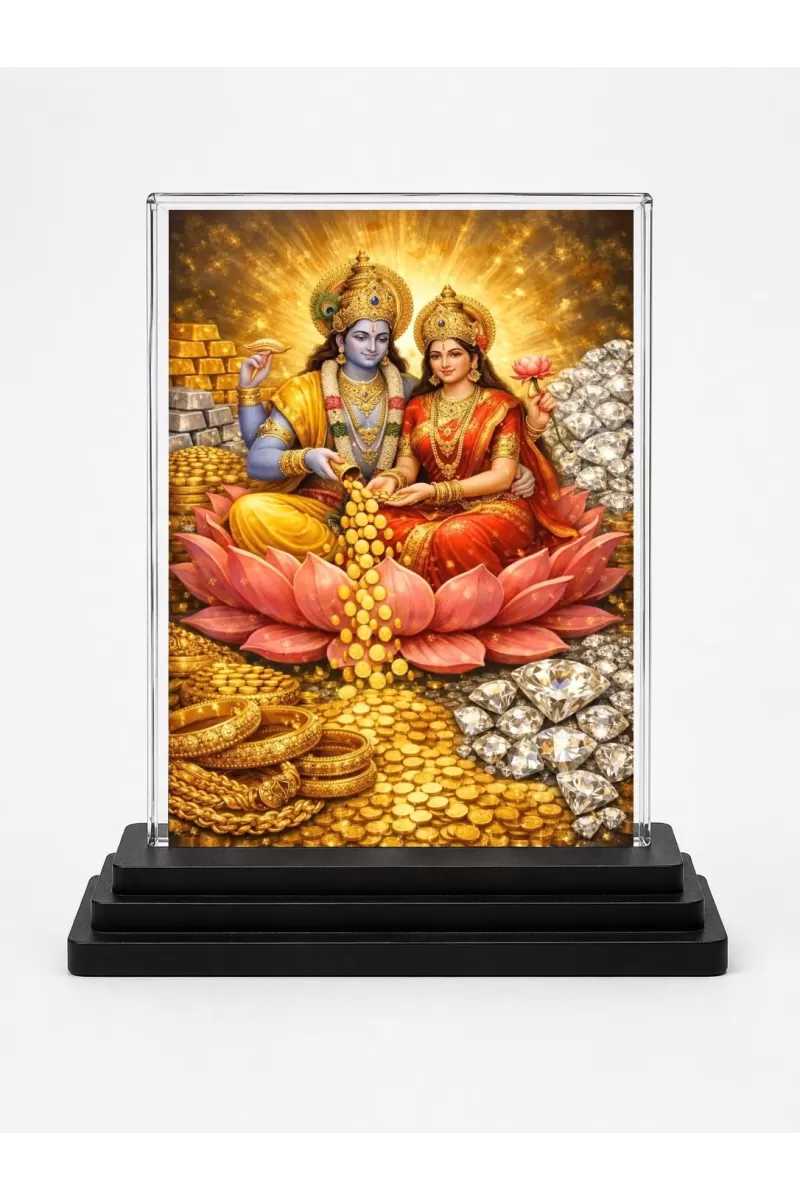 Hindu Goddess Acrylic Car Dashboard Showpiece | Double-Sided Hindu Goddess Photo Stand | 3 X 4 Inch Photo | Transparent Acrylic Frame With Black Base | Car Dashboard, Office & Table Decor (F70920)