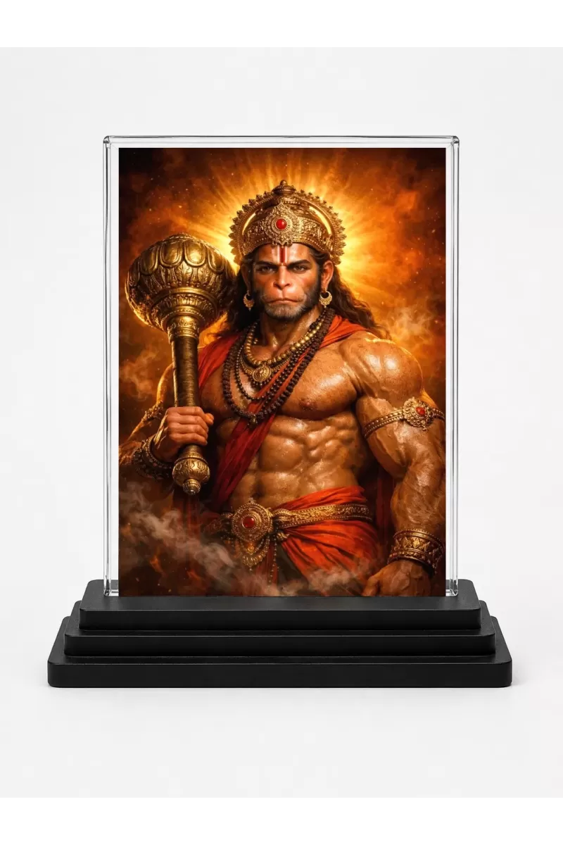 Hanuman Acrylic Car Dashboard Showpiece | Double-Sided Hanuman Photo Stand | 3 X 4 Inch Photo | Transparent Acrylic Frame With Black Base | Car Dashboard, Office & Table Decor (F70921)