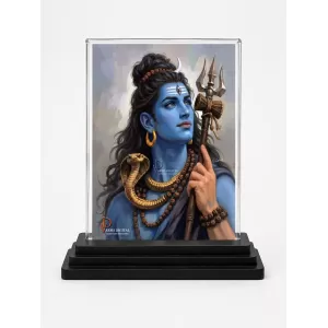 Shiva Acrylic Car Dashboard Showpiece | Double-Sided Shiva Photo Stand | 3 X 4 Inch Photo | Transparent Acrylic Frame With Black Base | Car Dashboard, Office & Table Decor (F70922)