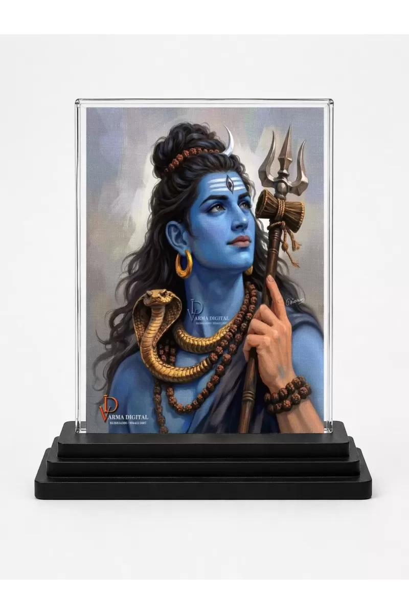 Shiva Acrylic Car Dashboard Showpiece | Double-Sided Shiva Photo Stand | 3 X 4 Inch Photo | Transparent Acrylic Frame With Black Base | Car Dashboard, Office & Table Decor (F70922)