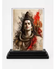 Lord Shiva Acrylic Car Dashboard Showpiece | Double-Sided Lord Shiva Photo Stand | 3 X 4 Inch Photo | Transparent Acrylic Frame With Black Base | Car Dashboard, Office & Table Decor (F70923)