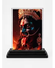Maa Kali Acrylic Car Dashboard Showpiece | Double-Sided Maa Kali Photo Stand | 3 X 4 Inch Photo | Transparent Acrylic Frame With Black Base | Car Dashboard, Office & Table Decor (F70925)