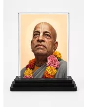 A.C. Bhaktivedanta Swami Prabhupada Acrylic Car Dashboard Showpiece | Double-Sided A.C. Bhaktivedanta Swami Prabhupada Photo Stand | 3 X 4 Inch Photo | Transparent Acrylic Frame With Black Base | Car Dashboard, Office & Table Decor (F70927)