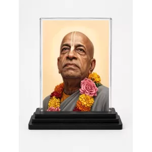 A.C. Bhaktivedanta Swami Prabhupada Acrylic Car Dashboard Showpiece | Double-Sided A.C. Bhaktivedanta Swami Prabhupada Photo Stand | 3 X 4 Inch Photo | Transparent Acrylic Frame With Black Base | Car Dashboard, Office & Table Decor (F70927)
