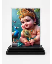 Baby Deity Acrylic Car Dashboard Showpiece | Double-Sided Baby Deity Photo Stand | 3 X 4 Inch Photo | Transparent Acrylic Frame With Black Base | Car Dashboard, Office & Table Decor (F70929)