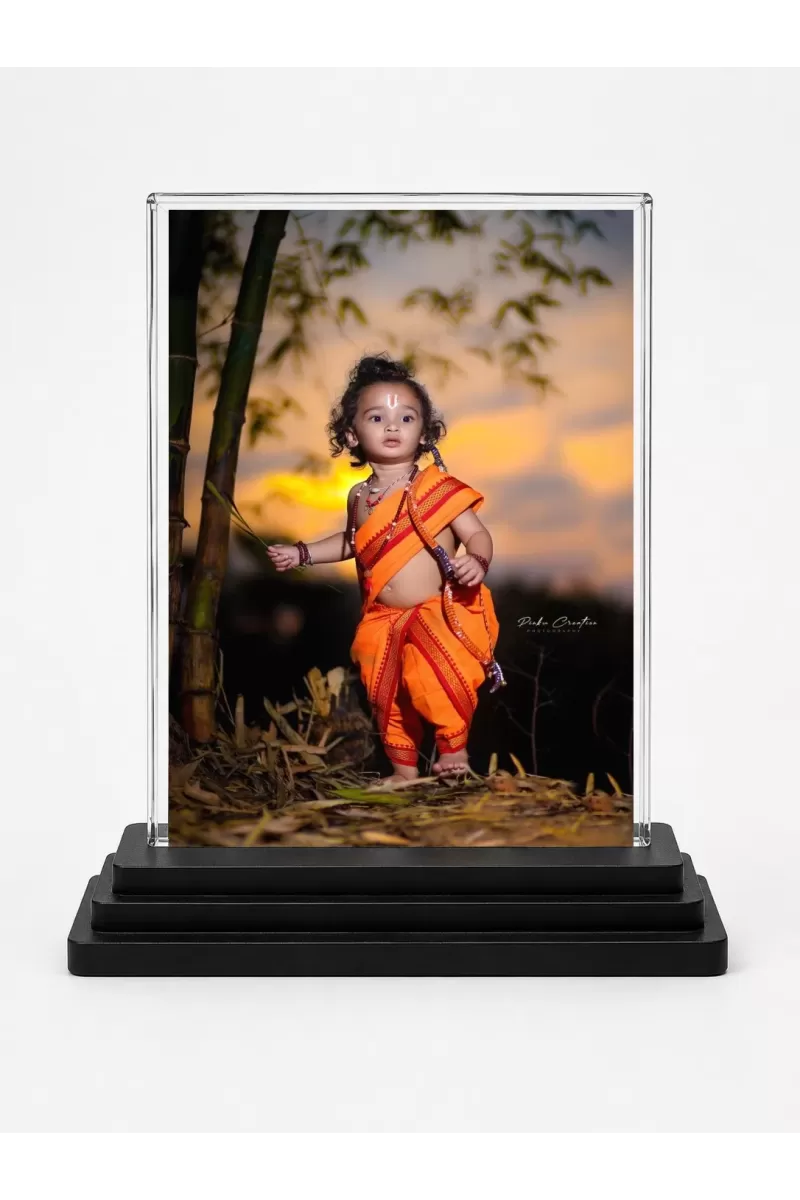 Lord Rama Acrylic Car Dashboard Showpiece | Double-Sided Lord Rama Photo Stand | 3 X 4 Inch Photo | Transparent Acrylic Frame With Black Base | Car Dashboard, Office & Table Decor (F70931)