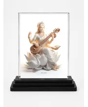 Saraswati Acrylic Car Dashboard Showpiece | Double-Sided Saraswati Photo Stand | 3 X 4 Inch Photo | Transparent Acrylic Frame With Black Base | Car Dashboard, Office & Table Decor (F70933)