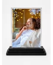 Sri Sri Ravi Shankar Acrylic Car Dashboard Showpiece | Double-Sided Sri Sri Ravi Shankar Photo Stand | 3 X 4 Inch Photo | Transparent Acrylic Frame With Black Base | Car Dashboard, Office & Table Decor (F70934)