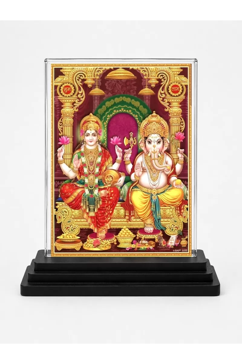 Lord Ganesha Acrylic Car Dashboard Showpiece | Double-Sided Lord Ganesha Photo Stand | 3 X 4 Inch Photo | Transparent Acrylic Frame With Black Base | Car Dashboard, Office & Table Decor (F70935)