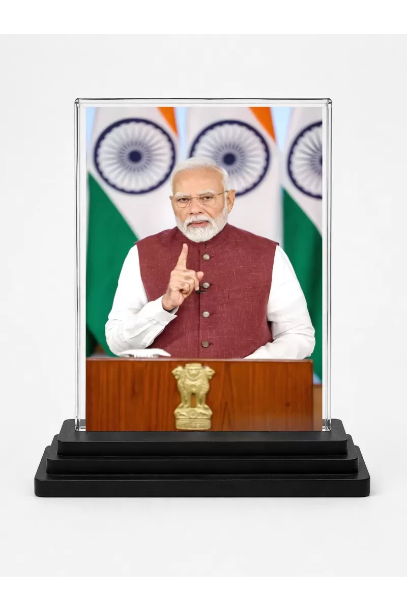 Modi Acrylic Car Dashboard Showpiece | Double-Sided Modi Photo Stand | 3 X 4 Inch Photo | Transparent Acrylic Frame With Black Base | Car Dashboard, Office & Table Decor (F70936)