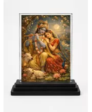 Hindu Goddess Acrylic Car Dashboard Showpiece | Double-Sided Hindu Goddess Photo Stand | 3 X 4 Inch Photo | Transparent Acrylic Frame With Black Base | Car Dashboard, Office & Table Decor (F70937)