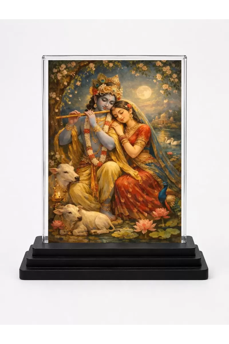 Hindu Goddess Acrylic Car Dashboard Showpiece | Double-Sided Hindu Goddess Photo Stand | 3 X 4 Inch Photo | Transparent Acrylic Frame With Black Base | Car Dashboard, Office & Table Decor (F70937)