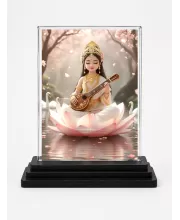 Saraswati Acrylic Car Dashboard Showpiece | Double-Sided Saraswati Photo Stand | 3 X 4 Inch Photo | Transparent Acrylic Frame With Black Base | Car Dashboard, Office & Table Decor (F70938)