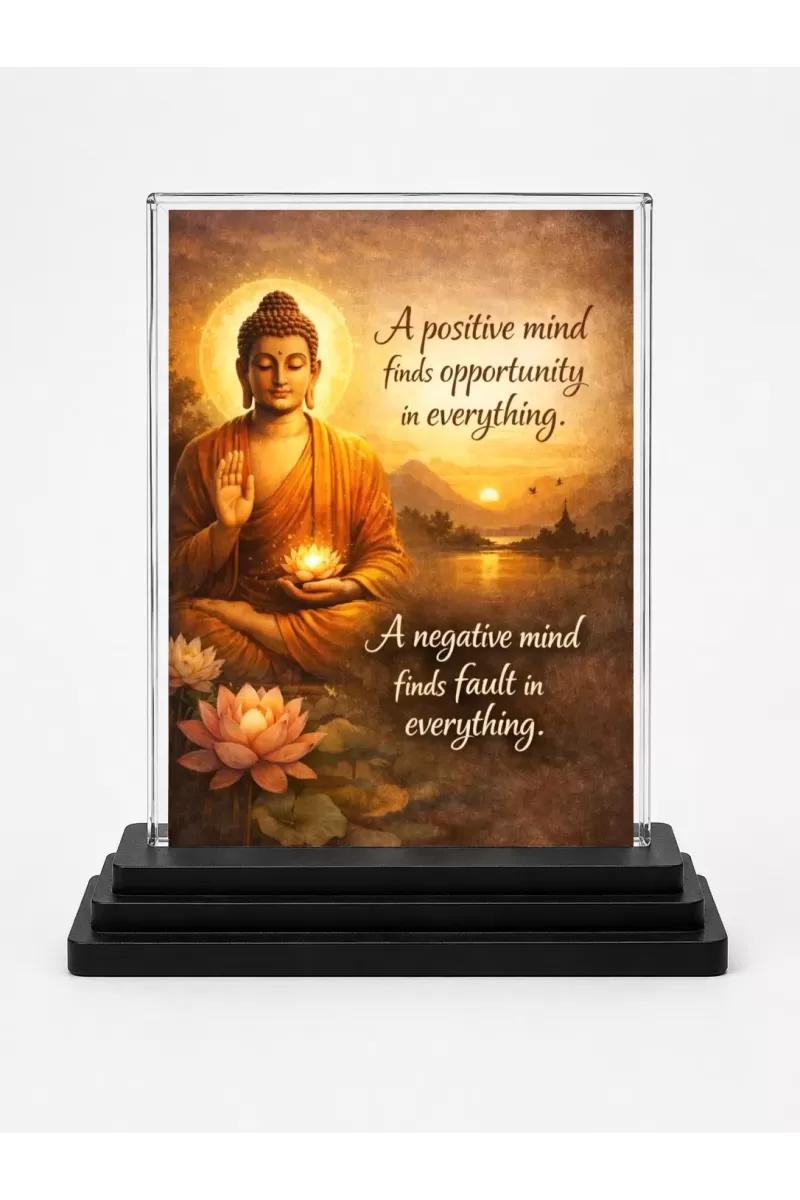 Goutam Buddha Quotes English Acrylic Car Dashboard Showpiece | Double-Sided Goutam Buddha Quotes English Photo Stand | 3 X 4 Inch Photo | Transparent Acrylic Frame With Black Base | Car Dashboard, Office & Table Decor (F70941)