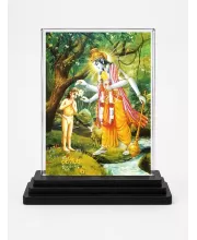 A.C. Bhaktivedanta Swami Prabhupada Acrylic Car Dashboard Showpiece | Double-Sided A.C. Bhaktivedanta Swami Prabhupada Photo Stand | 3 X 4 Inch Photo | Transparent Acrylic Frame With Black Base | Car Dashboard, Office & Table Decor (F70942)