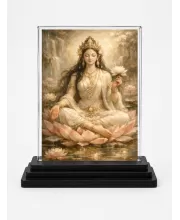 Hindu Goddess Acrylic Car Dashboard Showpiece | Double-Sided Hindu Goddess Photo Stand | 3 X 4 Inch Photo | Transparent Acrylic Frame With Black Base | Car Dashboard, Office & Table Decor (F70943)
