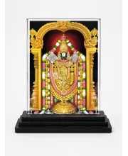 Tirupati Balaji Acrylic Car Dashboard Showpiece | Double-Sided Tirupati Balaji Photo Stand | 3 X 4 Inch Photo | Transparent Acrylic Frame With Black Base | Car Dashboard, Office & Table Decor (F70944)