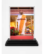 Sri Sri Ravi Shankar Acrylic Car Dashboard Showpiece | Double-Sided Sri Sri Ravi Shankar Photo Stand | 3 X 4 Inch Photo | Transparent Acrylic Frame With Black Base | Car Dashboard, Office & Table Decor (F70946)
